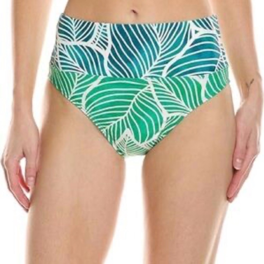next Teal & Green High-Rise Palm Leaf Print Full Coverage Bikini Bottoms XL NWT